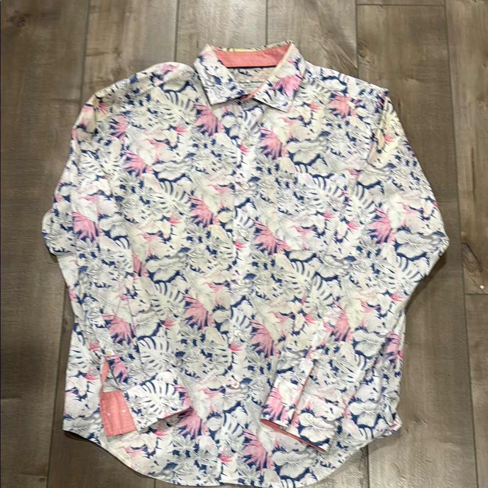 Tommy Bahama Floral Patterned Men's Shirt - Pink and Blue